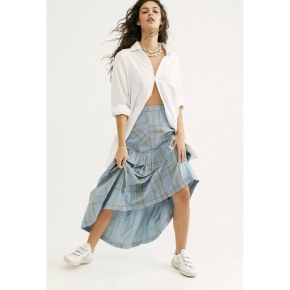 Free People Dresses & Skirts - Free People Plaid Forever High Low Midi Skirt NWT